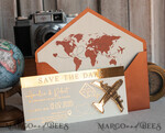 SAVE THE DATES beach travel magnets Terracotta  golden airplane magnet Save The Date Cards  boardingpass travel airplane save the dates destination wedding magnets12