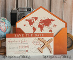 SAVE THE DATES beach travel magnets Terracotta  Wooden airplane magnet Save The Date Cards  boardingpass travel airplane save the dates destination wedding magnets22