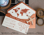SAVE THE DATES beach travel magnets Terracotta  Wooden airplane magnet Save The Date Cards  boardingpass travel airplane save the dates destination wedding magnets22
