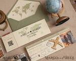 SAVE THE DATES beach travel magnets Sage green Wooden airplane magnet Save The Date Cards with photo boardingpass travel airplane save the dates destination wedding magnets15