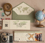 SAVE THE DATES beach travel magnets Sage green Wooden airplane magnet Save The Date Cards with photo boardingpass travel airplane save the dates destination wedding magnets15