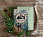 SAVE THE DATES beach travel magnets  Mountains Save the Date Cards with photo and magnets, Sage green Travel Wedding Save Our Dates , Colorado forest Wooden slice magnets2