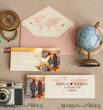 SAVE THE DATES beach travel magnets Blush Pink golden airplane magnet Save The Date Cards with Photo  boardingpass travel airplane save the dates destination wedding magnets16