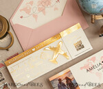 SAVE THE DATES beach travel magnets Blush Pink golden airplane magnet Save The Date Cards with Photo  boardingpass travel airplane save the dates destination wedding magnets16