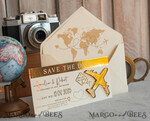 SAVE THE DATES beach travel magnets Ivory golden airplane magnet Save The Date Cards  boardingpass travel airplane save the dates destination wedding magnets16