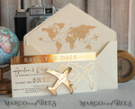 SAVE THE DATES beach travel magnets Ivory golden airplane magnet Save The Date Cards  boardingpass travel airplane save the dates destination wedding magnets16