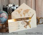 SAVE THE DATES beach travel magnets Ivory golden airplane magnet Save The Date Cards  boardingpass travel airplane save the dates destination wedding magnets16