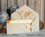SAVE THE DATES beach travel magnets Ivory golden airplane magnet Save The Date Cards  boardingpass travel airplane save the dates destination wedding magnets16