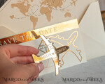 SAVE THE DATES beach travel magnets Ivory golden airplane magnet Save The Date Cards  boardingpass travel airplane save the dates destination wedding magnets16