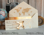 SAVE THE DATES beach travel magnets Ivory golden airplane magnet Save The Date Cards  boardingpass travel airplane save the dates destination wedding magnets16