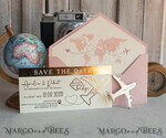 SAVE THE DATES beach travel magnets Blush Pink golden airplane magnet Save The Date Cards  boardingpass travel airplane save the dates destination wedding magnets14