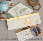 SAVE THE DATES beach travel magnets Sage green golden airplane magnet Save The Date Cards with Photo  boardingpass travel airplane save the dates destination wedding magnets19