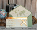 SAVE THE DATES beach travel magnets Sage green golden airplane magnet Save The Date Cards  boardingpass travel airplane save the dates destination wedding magnets17