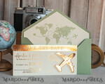SAVE THE DATES beach travel magnets Sage green golden airplane magnet Save The Date Cards  boardingpass travel airplane save the dates destination wedding magnets17
