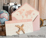 SAVE THE DATES beach travel magnets Blush Pink Wooden airplane magnet Save The Date Cards  boardingpass travel airplane save the dates destination wedding magnets10