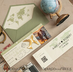 SAVE THE DATES beach travel magnets Sage green golden airplane magnet Save The Date Cards with photo boardingpass travel airplane save the dates destination wedding magnets16