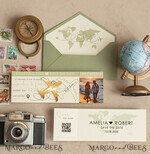 SAVE THE DATES beach travel magnets Sage green golden airplane magnet Save The Date Cards with photo boardingpass travel airplane save the dates destination wedding magnets16