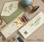 SAVE THE DATES beach travel magnets Sage green golden airplane magnet Save The Date Cards with photo boardingpass travel airplane save the dates destination wedding magnets16