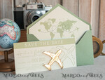 SAVE THE DATES beach travel magnets Sage green  golden airplane magnet Save The Date Cards  boardingpass travel airplane save the dates destination wedding magnets16