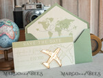SAVE THE DATES beach travel magnets Sage green  golden airplane magnet Save The Date Cards  boardingpass travel airplane save the dates destination wedding magnets16