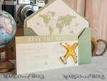 SAVE THE DATES beach travel magnets Sage green  golden airplane magnet Save The Date Cards  boardingpass travel airplane save the dates destination wedding magnets16