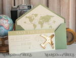 SAVE THE DATES beach travel magnets Sage green  golden airplane magnet Save The Date Cards  boardingpass travel airplane save the dates destination wedding magnets16