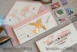 SAVE THE DATES beach travel magnets Pink Blush  golden airplane magnet Save The Date Cards  boardingpass travel airplane save the dates destination wedding magnets12