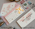 SAVE THE DATES beach travel magnets Pink Blush  golden airplane magnet Save The Date Cards  boardingpass travel airplane save the dates destination wedding magnets12