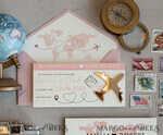 SAVE THE DATES beach travel magnets Pink Blush  golden airplane magnet Save The Date Cards  boardingpass travel airplane save the dates destination wedding magnets12