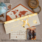 SAVE THE DATES beach travel magnets Terracotta  golden airplane magnet Save The Date Cards with photo  boardingpass travel airplane save the dates destination wedding magnets16