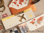 SAVE THE DATES beach travel magnets Terracotta  golden airplane magnet Save The Date Cards with photo  boardingpass travel airplane save the dates destination wedding magnets16