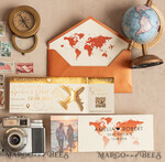 SAVE THE DATES beach travel magnets Terracotta  golden airplane magnet Save The Date Cards with photo  boardingpass travel airplane save the dates destination wedding magnets16