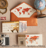 SAVE THE DATES beach travel magnets Terracotta  golden airplane magnet Save The Date Cards with photo  boardingpass travel airplane save the dates destination wedding magnets16