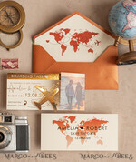 SAVE THE DATES beach travel magnets Terracotta  golden airplane magnet Save The Date Cards with photo  boardingpass travel airplane save the dates destination wedding magnets16