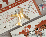 SAVE THE DATES beach travel magnets Terracotta golden airplane magnet Save The Date Cards  boardingpass travel airplane save the dates destination wedding magnets10