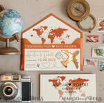 SAVE THE DATES beach travel magnets Terracotta golden airplane magnet Save The Date Cards  boardingpass travel airplane save the dates destination wedding magnets10