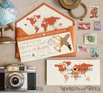 SAVE THE DATES beach travel magnets Terracotta golden airplane magnet Save The Date Cards  boardingpass travel airplane save the dates destination wedding magnets10
