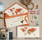 SAVE THE DATES beach travel magnets Terracotta golden airplane magnet Save The Date Cards  boardingpass travel airplane save the dates destination wedding magnets10