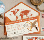 SAVE THE DATES beach travel magnets Terracotta golden airplane magnet Save The Date Cards  boardingpass travel airplane save the dates destination wedding magnets10