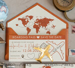 SAVE THE DATES beach travel magnets Terracotta golden airplane magnet Save The Date Cards  boardingpass travel airplane save the dates destination wedding magnets10
