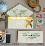 SAVE THE DATES beach travel magnets Sage green golden airplane magnet Save The Date Cards  boardingpass travel airplane save the dates destination wedding magnets8