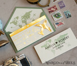 SAVE THE DATES beach travel magnets Sage green golden airplane magnet Save The Date Cards  boardingpass travel airplane save the dates destination wedding magnets8