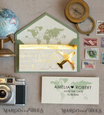 SAVE THE DATES beach travel magnets Sage green golden airplane magnet Save The Date Cards  boardingpass travel airplane save the dates destination wedding magnets8