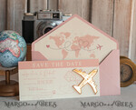 SAVE THE DATES beach travel magnets Pink Blush  golden airplane magnet Save The Date Cards  boardingpass travel airplane save the dates destination wedding magnets16