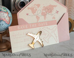 SAVE THE DATES beach travel magnets Pink Blush  golden airplane magnet Save The Date Cards  boardingpass travel airplane save the dates destination wedding magnets16