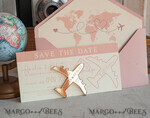 SAVE THE DATES beach travel magnets Pink Blush  golden airplane magnet Save The Date Cards  boardingpass travel airplane save the dates destination wedding magnets16