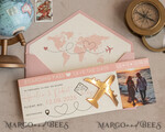 SAVE THE DATES beach travel magnets Pink Blush  golden airplane magnet Save The Date Cards with Photo boardingpass travel airplane save the dates destination wedding magnets12
