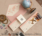 SAVE THE DATES beach travel magnets Pink Blush  golden airplane magnet Save The Date Cards with Photo boardingpass travel airplane save the dates destination wedding magnets12