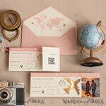 SAVE THE DATES beach travel magnets Pink Blush  golden airplane magnet Save The Date Cards with Photo boardingpass travel airplane save the dates destination wedding magnets12