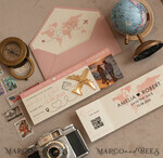 SAVE THE DATES beach travel magnets Pink Blush  golden airplane magnet Save The Date Cards with Photo boardingpass travel airplane save the dates destination wedding magnets12